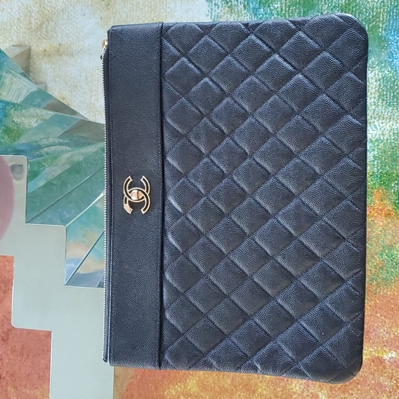 CHANEL Black Caviar Clutch Case Very Good - Picture 8 of 8